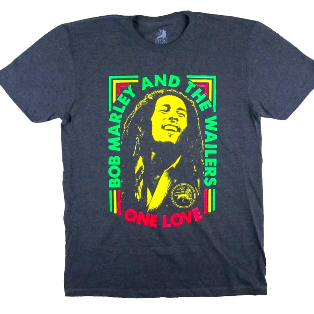 Zion Rootswear  Bob Marley Graphic T-Shirt 'One love" Black Sz. S New Cotton